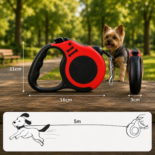 Verk Group Foldable Dog Leash/Lead Strap in Red Colour 5m up to 15kg