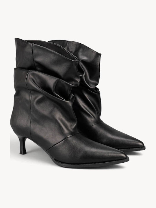 Μαύρα Μποτάκια Χαλαρές Πτυχώσεις Kitten Heel