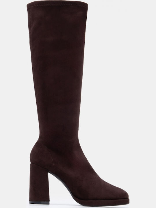Wildleder Damenstiefel mit hohem Absatz Braune