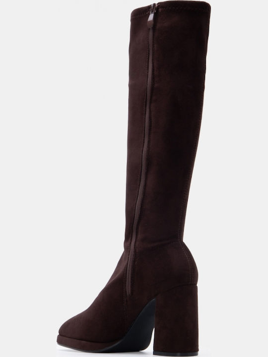 Wildleder Damenstiefel mit hohem Absatz Braune