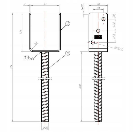 Domax Verzinkte Basis Für Gartenpergolen 62,4x12,4cm