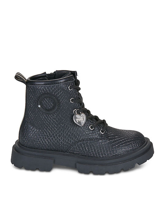 Leder Kinderstiefel mit Schnürsenkeln Schwarz