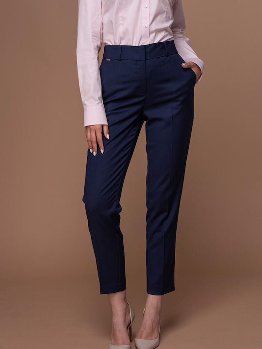 Jessie Pantalon Dama Înaltă Tesătură În Linia Tapered Albastru Marin