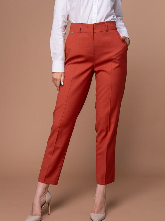 Jessie Women's High Rise Fabric Trousers in Tapered Leg Style Red