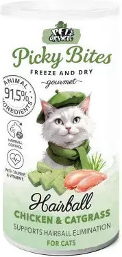 Pet's Dessert Picky Bites Răsfățuri Pentru Pisici Pui Iarbă De Pisică Liofilizate Fără Cereale Suport Digestie Reducere Bile De Păr 50 G