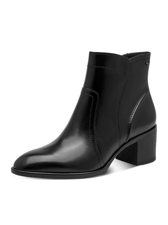 Leather Women's Ankle Boots with Heel Black