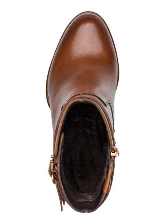 Leder Damen Stiefeletten mit Mittelhohem Absatz Tabac