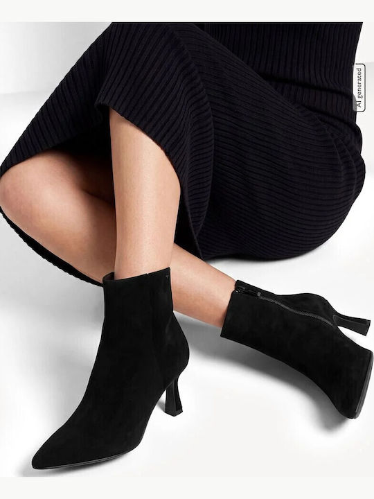 Wildleder Stiefeletten Damen mit Absatz Schwarz