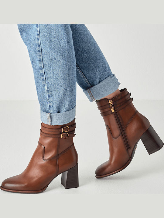 Leder Damen Stiefeletten mit Mittelhohem Absatz Tabac