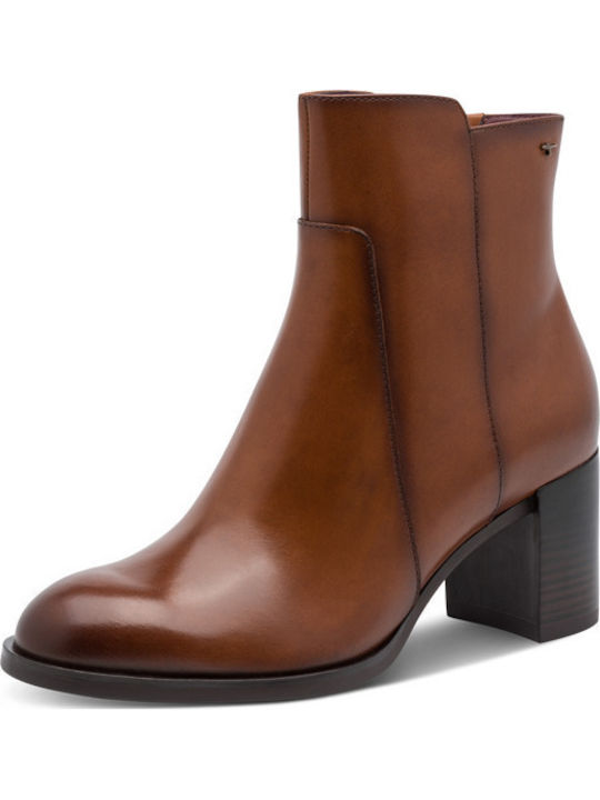 Leder Damen Stiefeletten mit Mittelhohem Absatz Tabac