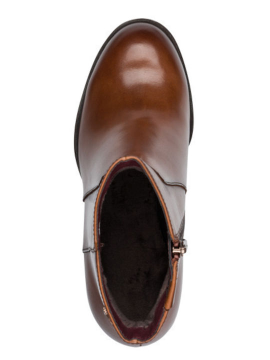 Leder Damen Stiefeletten mit Mittelhohem Absatz Tabac
