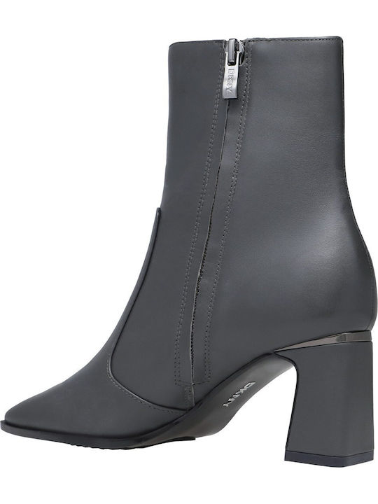 Leather Women's Ankle Boots with Mid Heel Grey