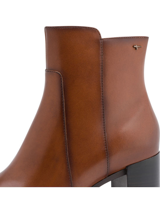Leder Damen Stiefeletten mit Mittelhohem Absatz Tabac