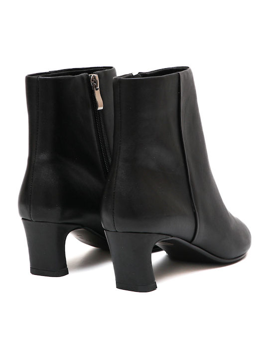 Leder Damen Stiefeletten Ankle Boots mit Mittelhohem Absatz Schwarz