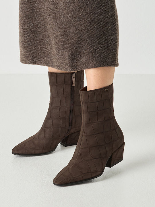 Leder Damen Stiefeletten mit Mittelhohem Braun Absatz