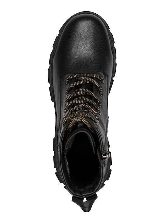 Leder Damen Kampfstiefel mit Mittelhohem Absatz Schwarz