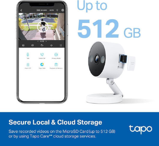 TP-LINK Tapo C120 v1.2 IP Surveillance Camera Wi-Fi Full HD+ 4MP Waterproof with Two-Way Communication and 2.8mm Lens