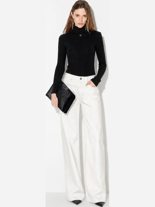 Elisabetta Franchi Bluza Damă Pulover Tricotat Mânecă Lungă Cu Guler Înalt Negru Elisabetta Franchi Bluza Damă Pulover Tricotat Mânecă Lungă Cu Guler Înalt Negru