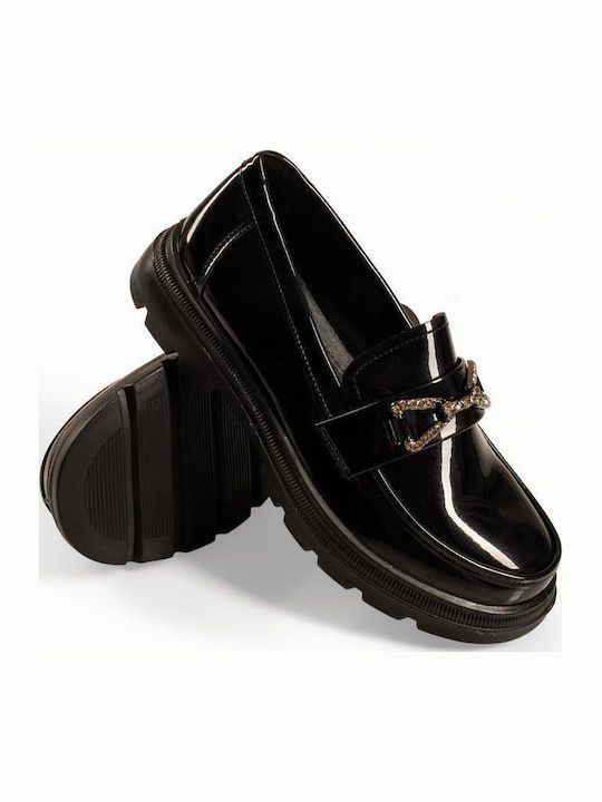 Patent Leather Women's Loafers in Black Colour