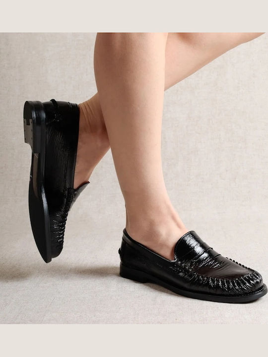 Lackleder Damen Mokassins in Schwarz Farbe