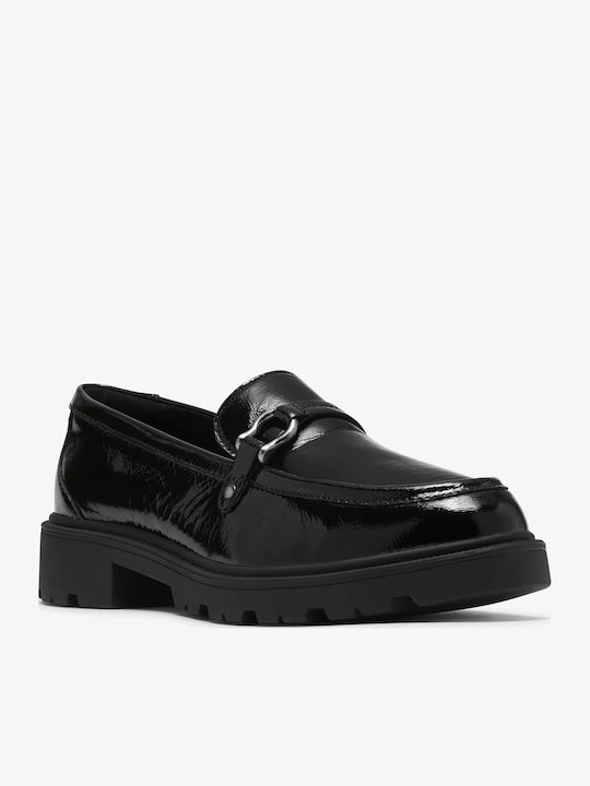 Lackleder Damen Mokassins in Schwarz Farbe