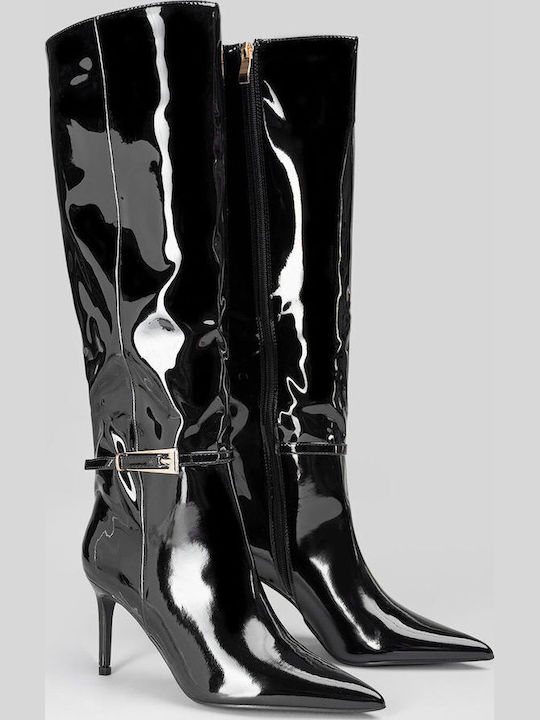 Damenstiefel aus Lackleder mit Hochabsatz Schwarz