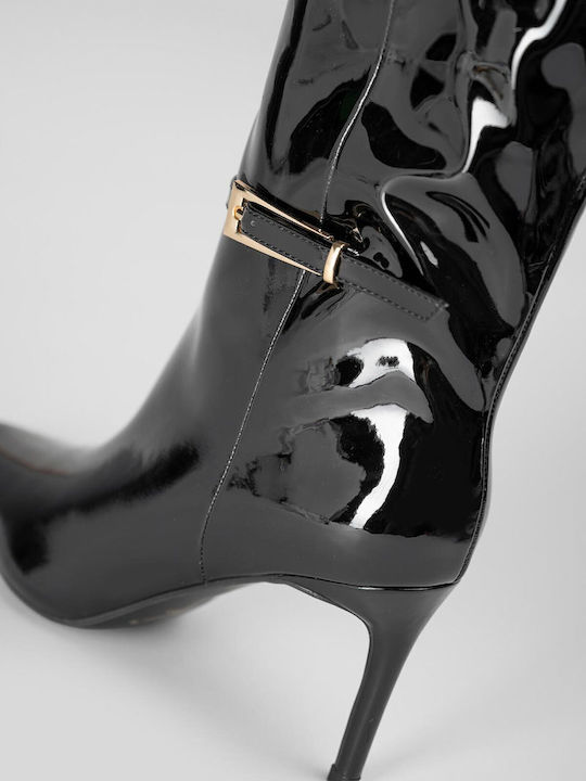 Damenstiefel aus Lackleder mit Hochabsatz Schwarz