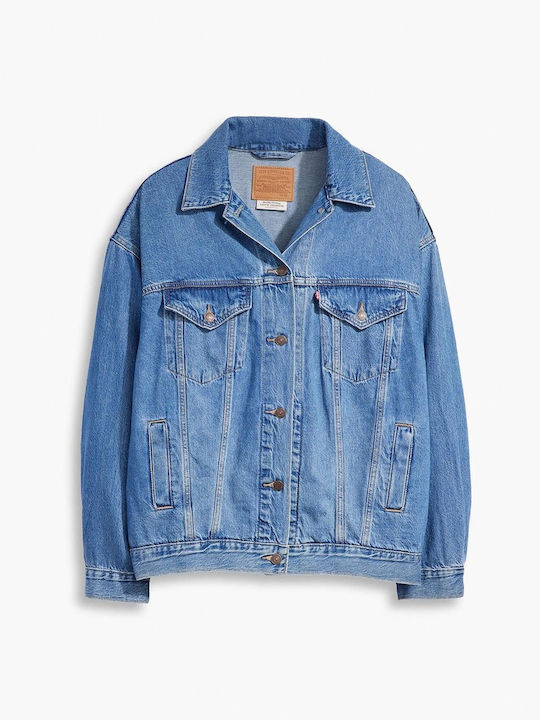 Trucker Μακρύ Γυναικείο Τζιν Μπουφάν Med Indigo Blue