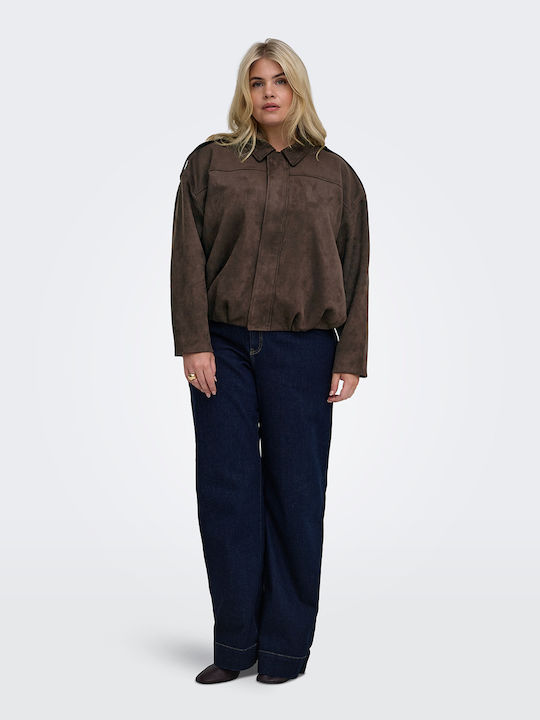 Κοντό Γυναικείο Suede Bomber Jacket Καφέ