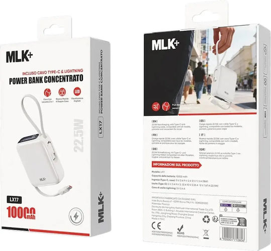 MLK+ LX17 Външна батерия 10000mAh 22.5W с USB-C порт Сребриста
