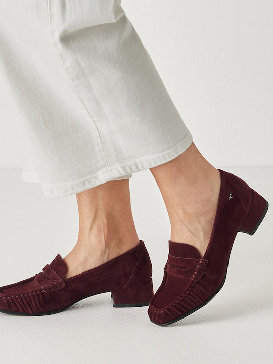 Leder Pumps mit Chunky Absatzdicke Burgundisch