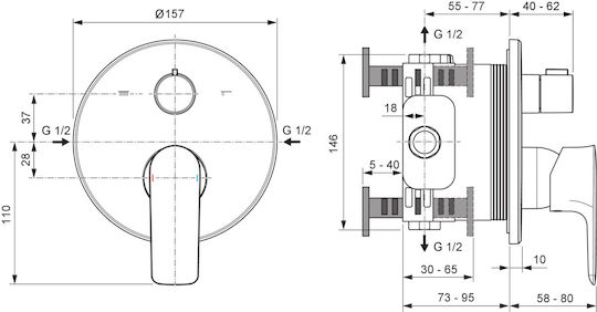 Ideal Standard Σετ Μίκτης & Παροχή Εντοιχισμού για Ντουζιέρα 2 Εξόδων