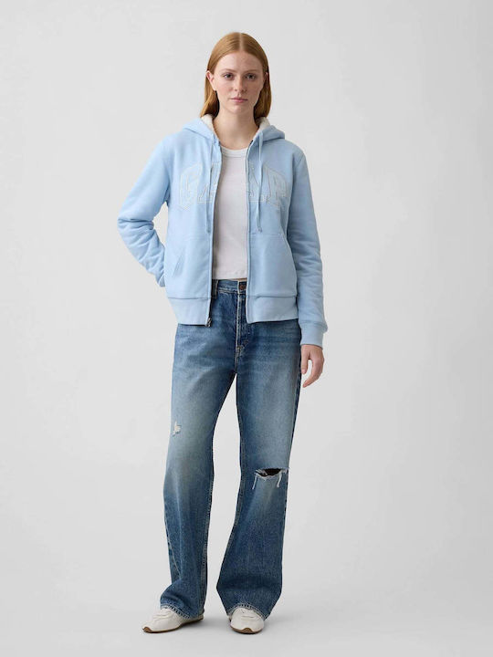 Long Women's Hooded Sweatshirt Cardigan Sail Blue