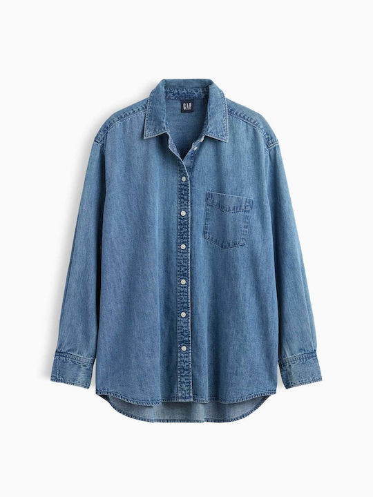 Cămașă de damă din denim cu mânecă lungă Medium Wash