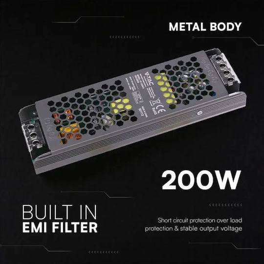V-TAC Dimmable LED Power Supply IP20 Power 200W with Output Voltage 12V