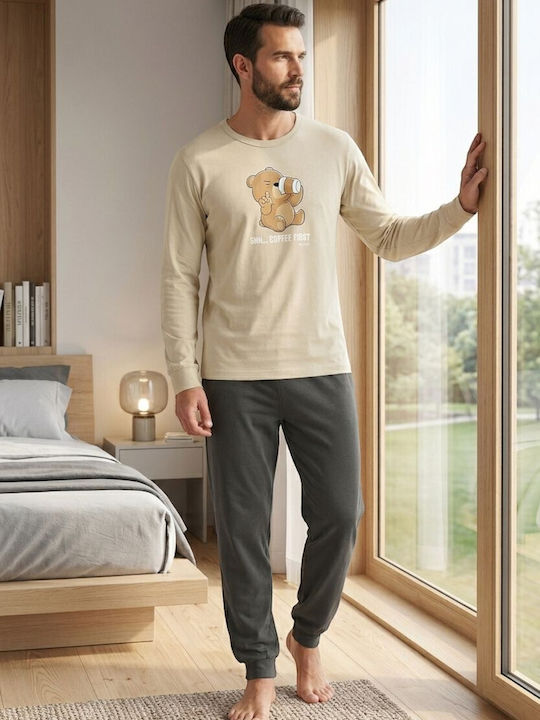 Nina Club Coffee First Men's Pyjamas 100% Cotton Beige Nc27750-57-Beige