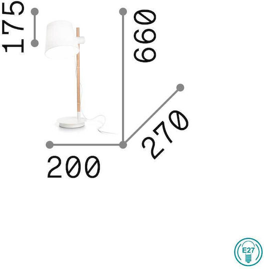 Ideal Lux AXEL Wood Table Lamp for Socket E27 with Black Shade and Base