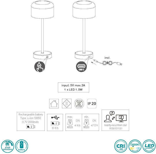 Trio Lighting Μεταλλικό Πορτατίφ LED με Καφέ Καπέλο και Βάση