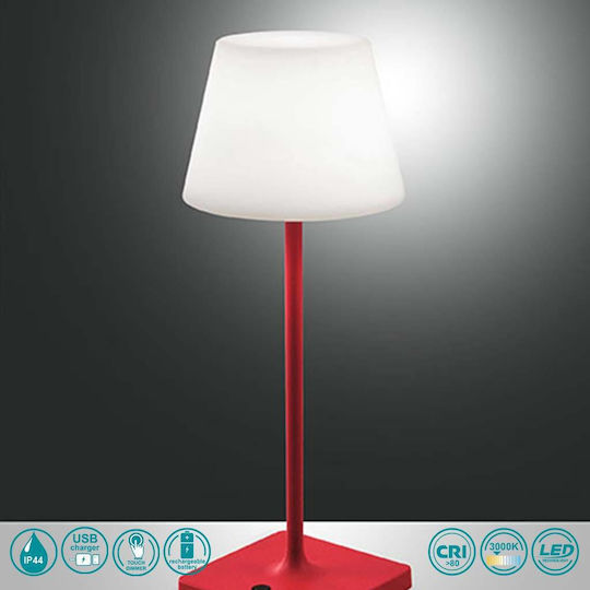 La Mia Luce Adam Metall Tischlampe LED mit Weiß Schirm und Rot Basis