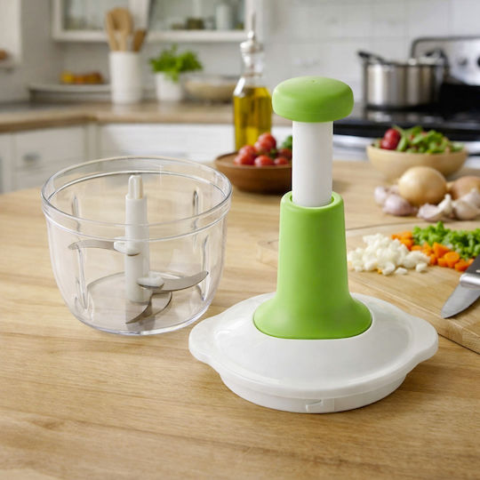 Cheffinger Multifunction Manual Chopper Stainless Steel Blades 2l Bowl White Green