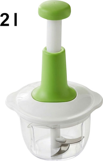 Cheffinger Multifunction Manual Chopper Stainless Steel Blades 2l Bowl White Green