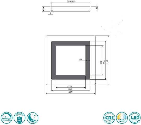 Trio Lighting Platz Draußen LED Panel 46W mit Warmes Weiß Licht 2700K