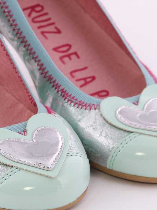 Kids Ballerinas with Hook & Loop Closure Patent Leather Light Blue