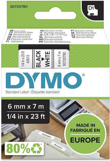 Dymo D1 43613 Label Maker Tape 1m x 6mm in White Colour 5 Pieces Compatible with Dymo D1