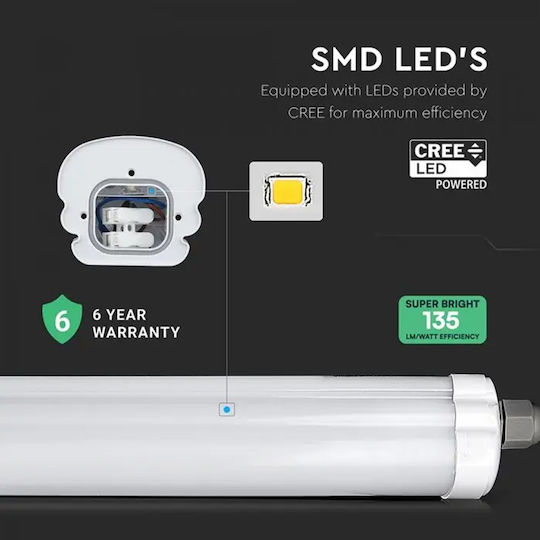 Led Waterproof IP65 Fluorescent Type Lighting Batten 60cm V-tac Cree Vhip Led 18w 2410lm 6400k – 2162836