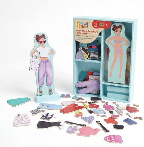 Happi Hobbi Magnet Wooden Doll Fashion Girl