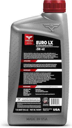 Ulei Motor Full Sintetic Made In Usa Triax Euro Lv 0W-30 Mb 229.61 946 Ml