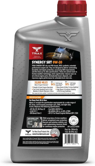 Ulei de Motor Full Sintetic Triax Synergy Srt 0w-20 Benzină Api Sn Plus Ilsac Gf-5 946 Ml