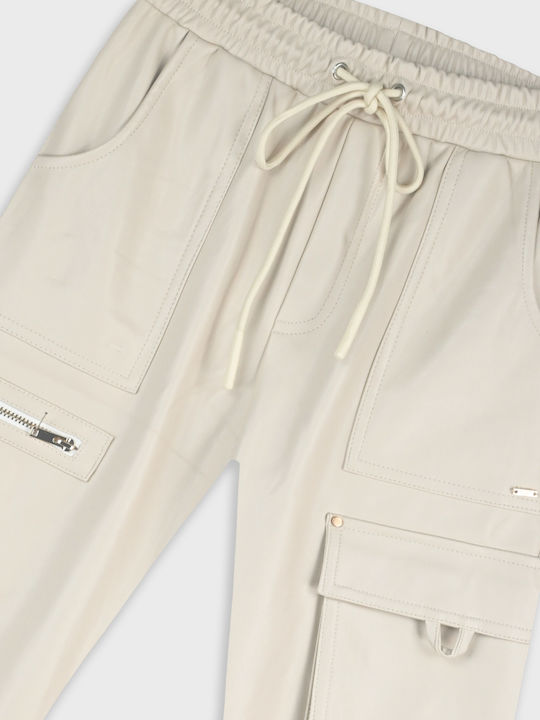 Kids Trousers Cargo Leather Almond Milk