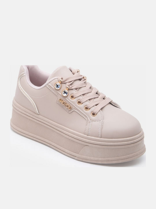 Γυναικεία Flatforms Sneakers Μπεζ-σκούρο